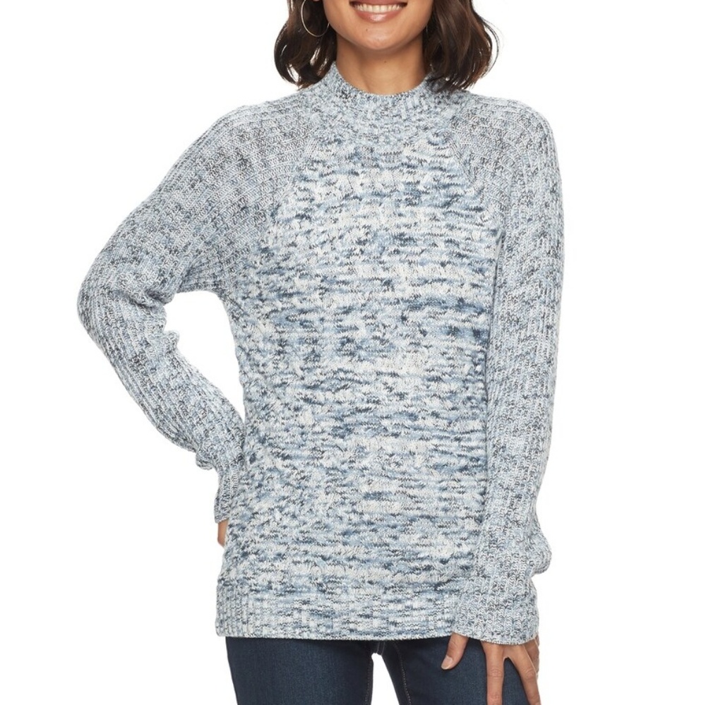 Croft & Barrow Blue Marled Mockneck Sweater Medium